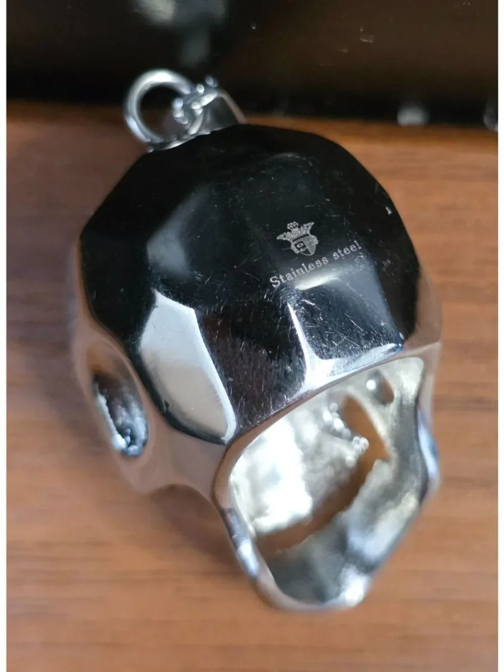 BLACKJACK Men's Stainless Steel Skull Pendant w/ Black Cubic Zirconia Eyes